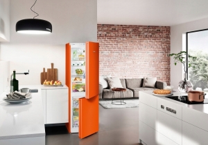 vrijstaande-koelkast een vrijstaande koelkast oranje